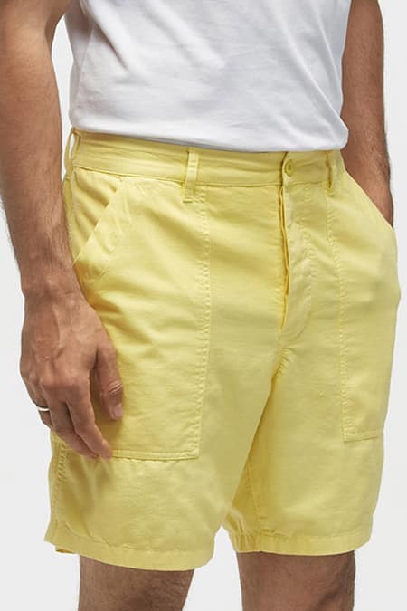 Terra Luna_Yellow 100% Organic Handloom Oxford Cotton Scout Shorts_Online_at_Aza_Fashions