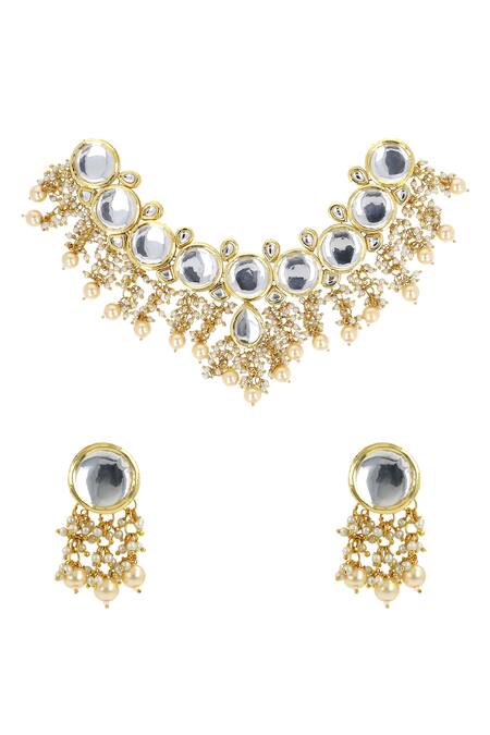 Ishhaara Gold Plated Beads, Diamonds Kundan Stone Embellished Necklace Set Online at Aza Fashions Ishhaara_Gold Plated Beads, Diamonds Kundan Stone Embellished Necklace Set _Online_at_Aza_Fashions