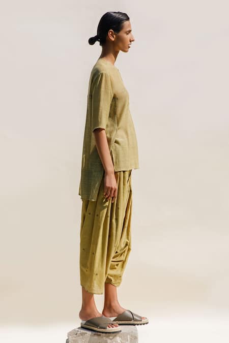 Urvashi Kaur_Yellow Handloom Cotton Quotient Geometric Woven Salwar _Online_at_Aza_Fashions