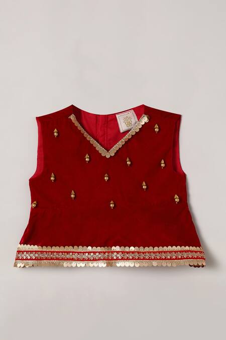 Byb Premium Red , Satin Pearls, Sequins Embellished Peplum Top With Pant Online at Aza Fashions Byb Premium_Red , Satin Pearls, Sequins Embellished Peplum Top With Pant_Online_at_Aza_Fashions