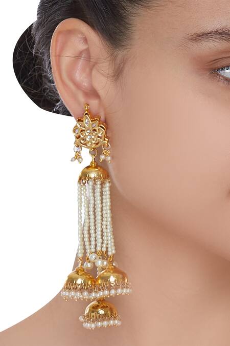 Just Shradhas Gold Plated Pearl Jhumka Dangling Earrings