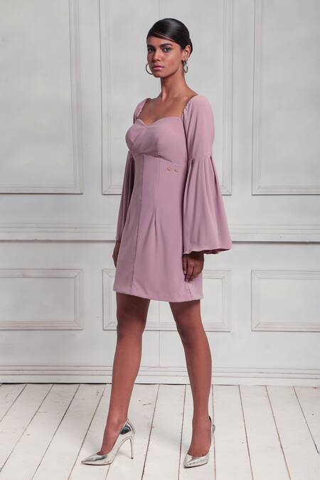 Buy_Couché By Anandini_Pink Pashmina Sweetheart Neck Punto Skater Dress _Online_at_Aza_Fashions