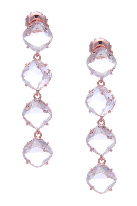Ishhaara_Pink Crystals Geometric Shaped Earrings _Online_at_Aza_Fashions