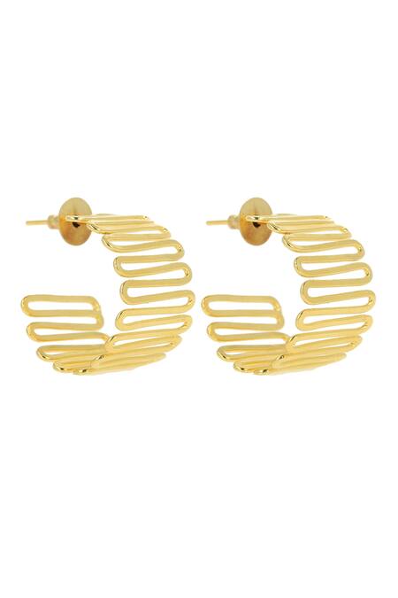 Ishhaara Gold Plated Zig Zag Pattern Hoops Online at Aza Fashions Ishhaara_Gold Plated Zig Zag Pattern Hoops _Online_at_Aza_Fashions