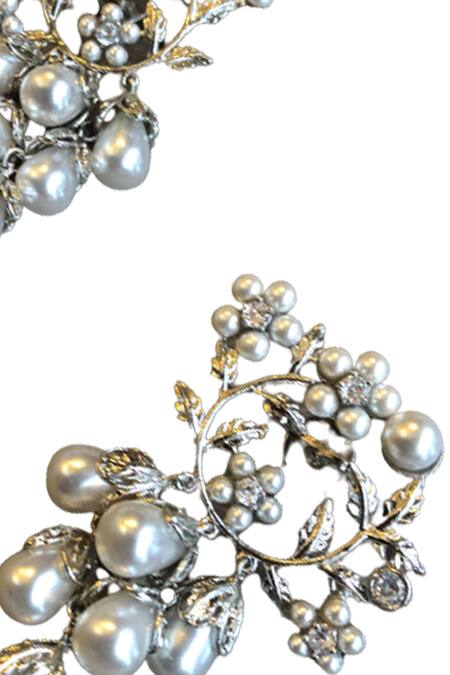 The Jewel Factor_White Pearls, Rhinestones Grape Vine Shaped Earrings_Online_at_Aza_Fashions