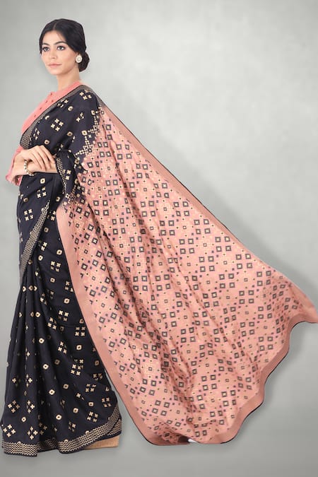 I Am Design Black Silk Ikat Print Ombre Saree Online at Aza Fashions I Am Design_Black Silk Ikat Print Ombre Saree _Online_at_Aza_Fashions
