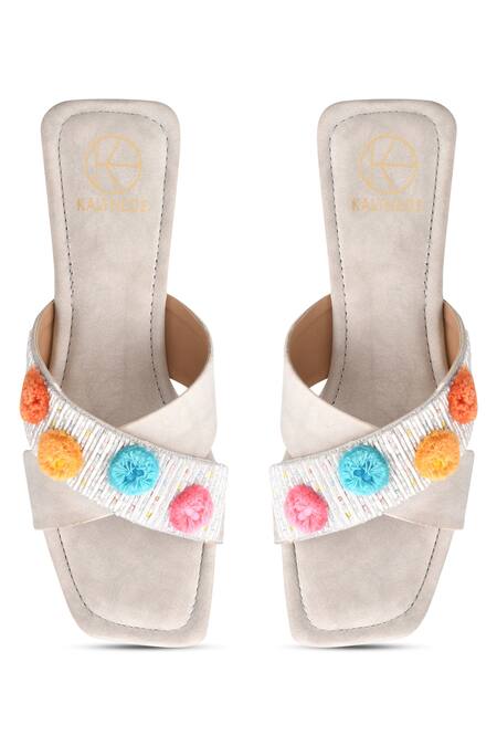 Kaltheos_White Embellished Luna Strappy Block Heel Sandals_Online_at_Aza_Fashions