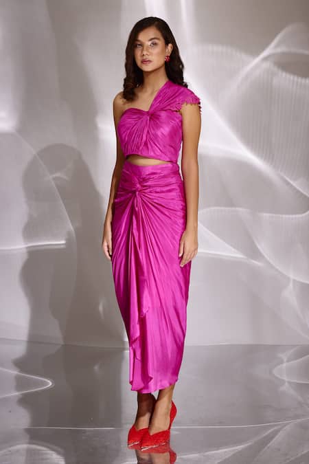 Betrue_Pink Silk, Cotton Knotted And Draped Skirt _Online_at_Aza_Fashions