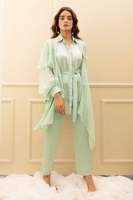 Garima Bindal Solid Shirt Straight Pant Set 
