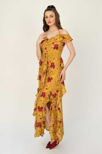 Sanam_Green Olivia Floral Pattern Ruffle Maxi Dress_Online_at_Aza_Fashions