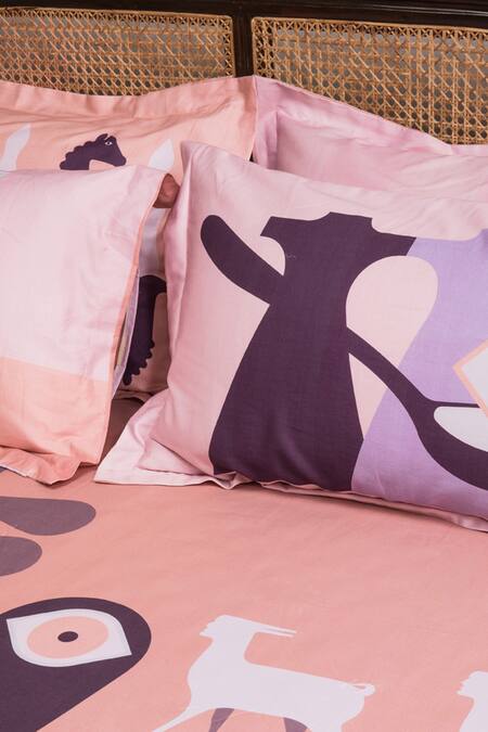 Kyoona_Pink 100% Cotton Printed The Basharat Animal Bedsheet Set_Online_at_Aza_Fashions