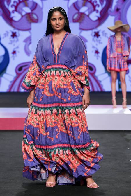 Limerick By Abirr N' Nanki_Multi Color Crepe Printed Paisley Deep V Neck Kian Dress  _Online_at_Aza_Fashions