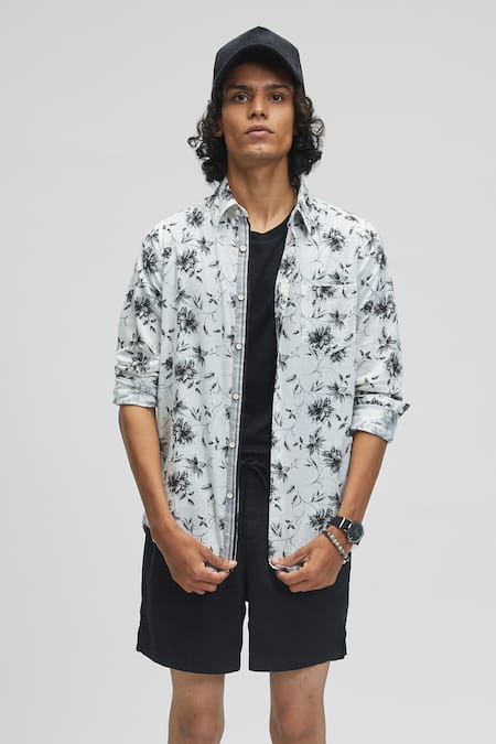 Terra Luna_White 100% Organic Handloom Cotton Floral Print Shirt_Online_at_Aza_Fashions