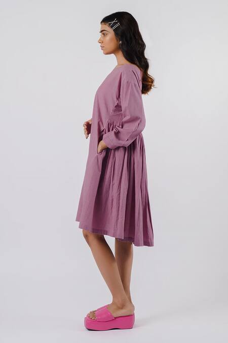 Tussah By Siddhi Shah Purple Cotton Round Neck Cutwork Detail Dress Online at Aza Fashions Tussah By Siddhi Shah_Purple Cotton Round Neck Cutwork Detail Dress _Online_at_Aza_Fashions