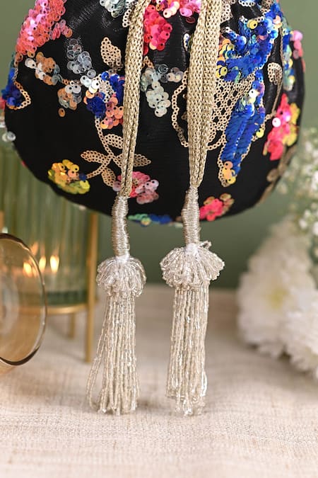 Miar Designs_Black Sequins Nadia Hand Embroidered Potli Bag_Online_at_Aza_Fashions
