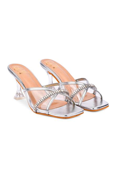 Kaltheos_Silver Embellished Helen Transparent Heels_Online_at_Aza_Fashions