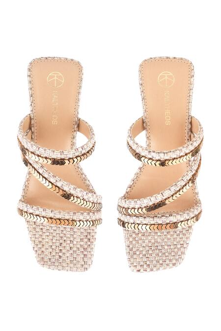 Kaltheos Off White Embellished Luna Criss Cross Block Heel Sandals Online at Aza Fashions Kaltheos_Off White Embellished Luna Criss Cross Block Heel Sandals_Online_at_Aza_Fashions