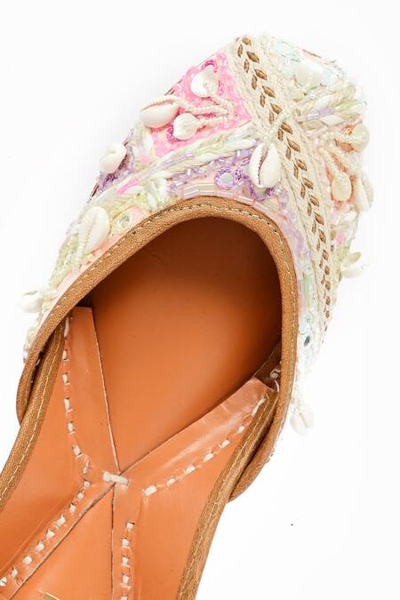 Miar Designs_Multi Color Embroidered Arva Shell Tassel Juttis_Online_at_Aza_Fashions