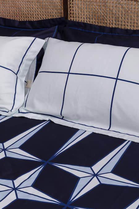 Kyoona_Blue 100% Cotton Print Holy Azulejos Bedsheet Set_Online_at_Aza_Fashions