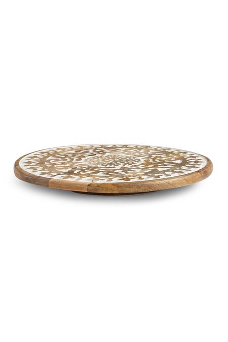 Amoliconcepts_Brown Mango Wood Lazy Susan Platter_Online_at_Aza_Fashions