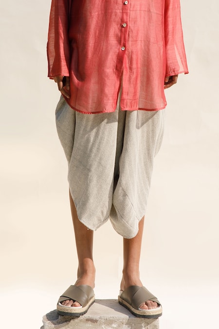 Urvashi Kaur_Off White Cotton Denote Plain Dhoti Pant _Online_at_Aza_Fashions