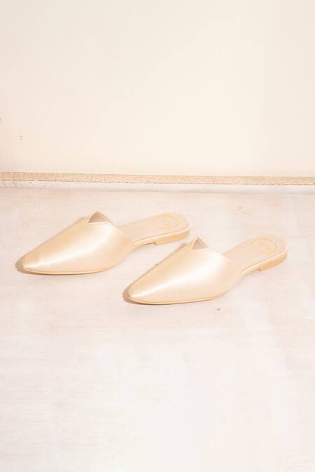 Myra_Beige Plain Leather Pointed Toe Mules_Online_at_Aza_Fashions
