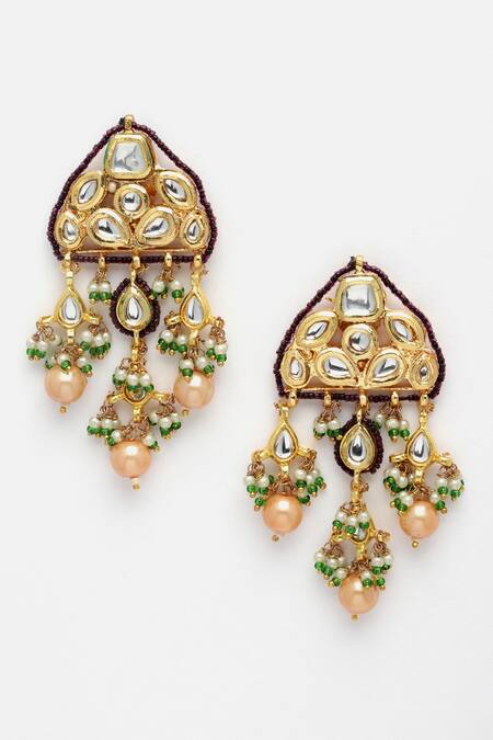 Dugran By Dugristyle Purple Pearls, Stones Tassel Drop Earrings Online at Aza Fashions Dugran By Dugristyle_Purple Pearls, Stones Tassel Drop Earrings _Online_at_Aza_Fashions