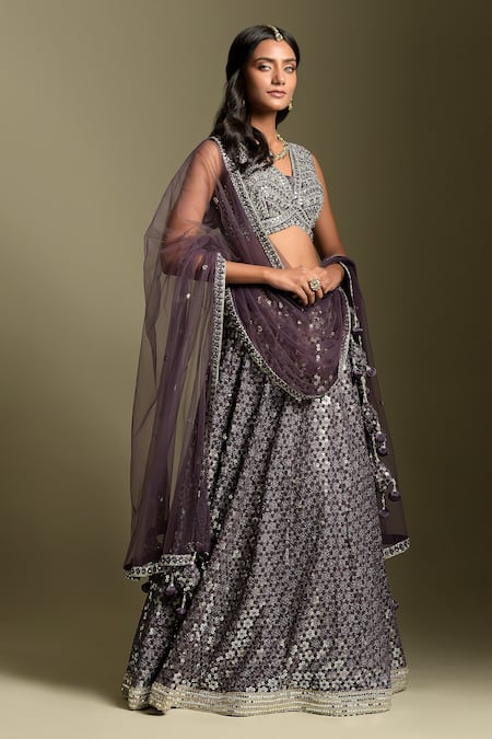 Two Sisters By Gyans_Purple Blouse Sequin And Zari Work Lehenga Set_Online_at_Aza_Fashions
