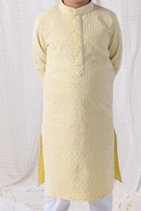 Chotibuti Yellow Cotton Sequins, Embroidery Kurta Set Online at Aza Fashions Chotibuti_Yellow Cotton Sequins, Embroidery Kurta Set _Online_at_Aza_Fashions