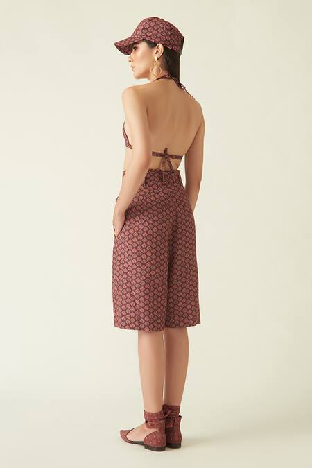 Payal Pratap Red Cupro Muga Silk Printed Floral Galang Shorts Online at Aza Fashions Payal Pratap_Red Cupro Muga Silk Printed Floral Galang Shorts _Online_at_Aza_Fashions