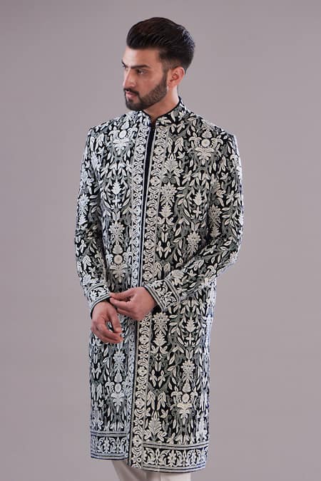Kasbah Blue Velvet Embroidery Floral Sherwani Online at Aza Fashions Kasbah_Blue Velvet Embroidery Floral Sherwani _Online_at_Aza_Fashions