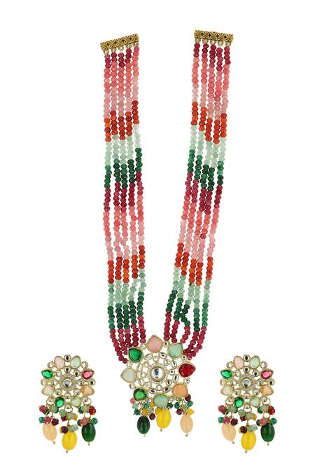 Ishhaara Multi Color Stones Navaratna Embellished Necklace Set Online at Aza Fashions Ishhaara_Multi Color Stones Navaratna Embellished Necklace Set _Online_at_Aza_Fashions