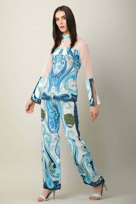 Limerick by Abirr N' Nanki_Multi Color Crepe Printed Paisley Multicolor Flared Pant _Online_at_Aza_Fashions