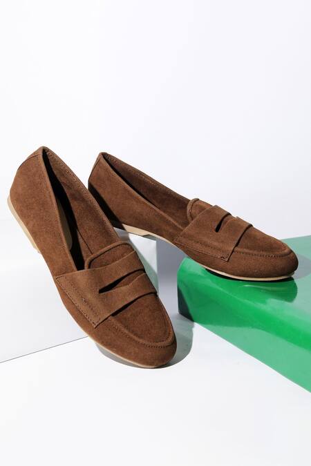 Myra_Brown Cutwork Loafers_Online_at_Aza_Fashions