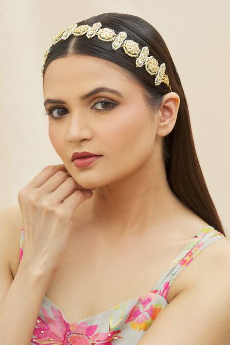 The Bling Girll_Gold Plated Polki Studded Mathapatti_Online_at_Aza_Fashions