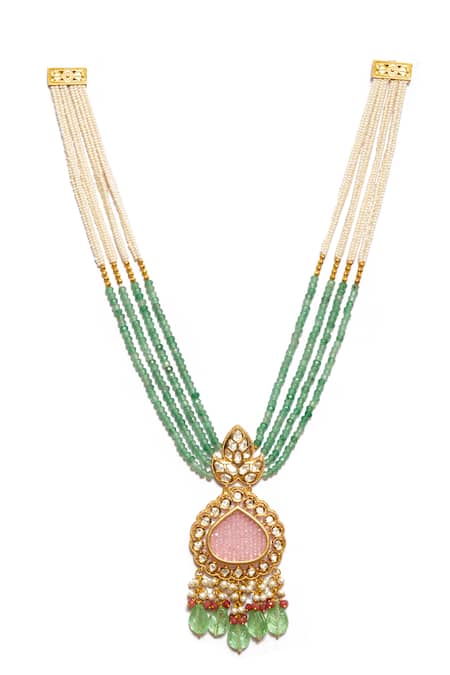 Ishhaara Multi Color American Diamond Embellished Long Pendant Necklace Online at Aza Fashions Ishhaara_Multi Color American Diamond Embellished Long Pendant Necklace _Online_at_Aza_Fashions