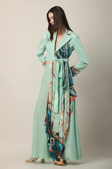 Limerick By Abirr N' Nanki_Multi Color Crepe Embroidery Collared Kira Placement Print Wrap Jacket _Online_at_Aza_Fashions