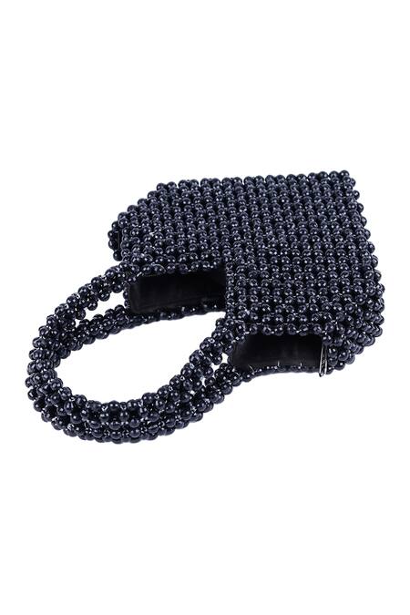 Adorn My Wish_Black Embellished Crystal Bead Heart Bag _Online_at_Aza_Fashions