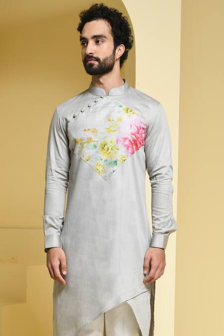 Kustomeyes_Silver Cotton Kurta And Pant Set _Online_at_Aza_Fashions