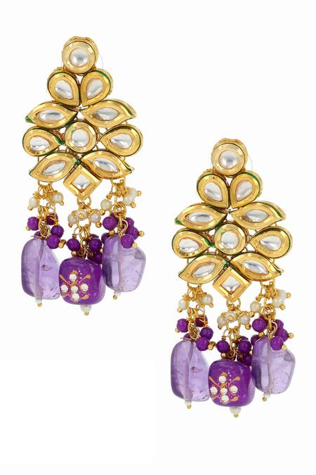 Buy_Ishhaara_Purple Pearls, Stones Embellished Earrings _Online_at_Aza_Fashions
