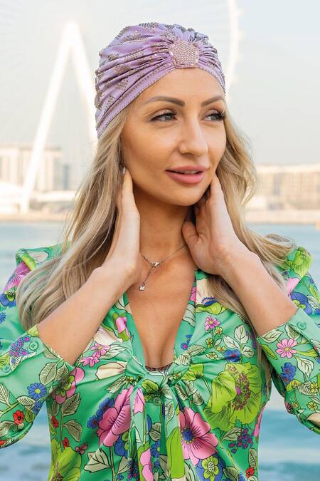Buy_Hair Drama CO_Purple Rhinestones Work Turban _Online_at_Aza_Fashions