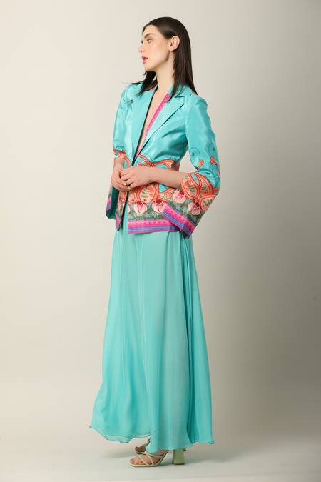 Limerick By Abirr N' Nanki_Multi Color Crepe Embroidery Collared Ela Paisley Print Jacket _Online_at_Aza_Fashions