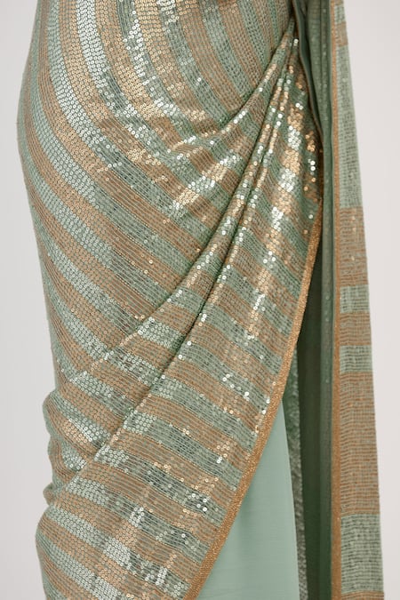 Buy_Nakul Sen_Blue Chiffon Sequin Embroidered Saree With Blouse_Online_at_Aza_Fashions