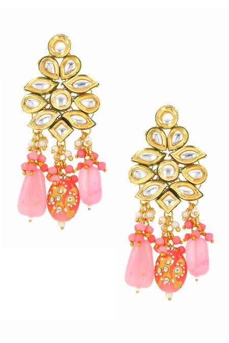 Buy Ishhaara Pink Beads, Gota Patti, Diamonds Kundan Embellished Danglers Online at Aza Fashions Buy_Ishhaara_Pink Beads, Gota Patti, Diamonds Kundan Embellished Danglers _Online_at_Aza_Fashions