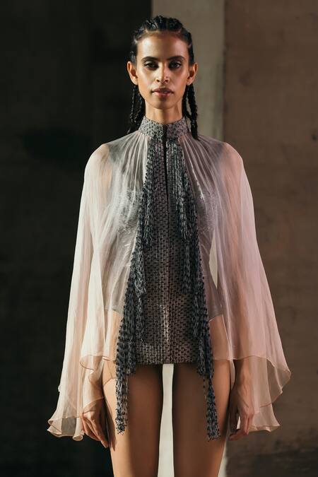 Akhl_Purple Fringed Cape _Online_at_Aza_Fashions