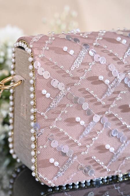 Miar Designs_Pink Sequin Gargi Embellished Box Clutch_Online_at_Aza_Fashions