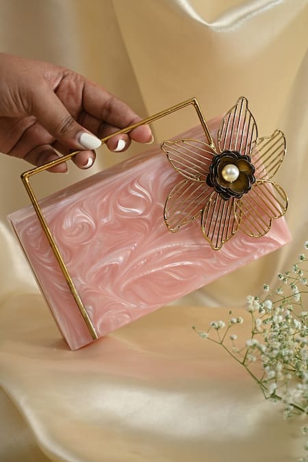 Miar Designs_Pink Abstract Pattern Inika Resin Box Clutch_Online_at_Aza_Fashions
