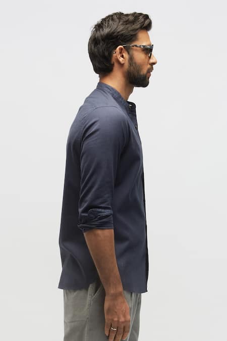 Terra Luna Blue 100% Organic Handloom Cotton Solid Shirt Online at Aza Fashions Terra Luna_Blue 100% Organic Handloom Cotton Solid Shirt _Online_at_Aza_Fashions