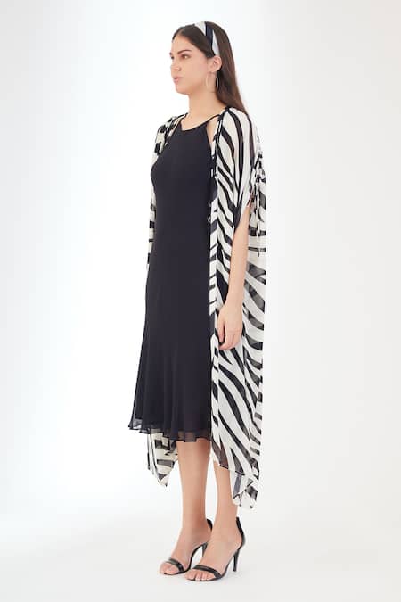 Nikasha_Black Viscose Embroidery Open Neck Animal Print Overlay _Online_at_Aza_Fashions