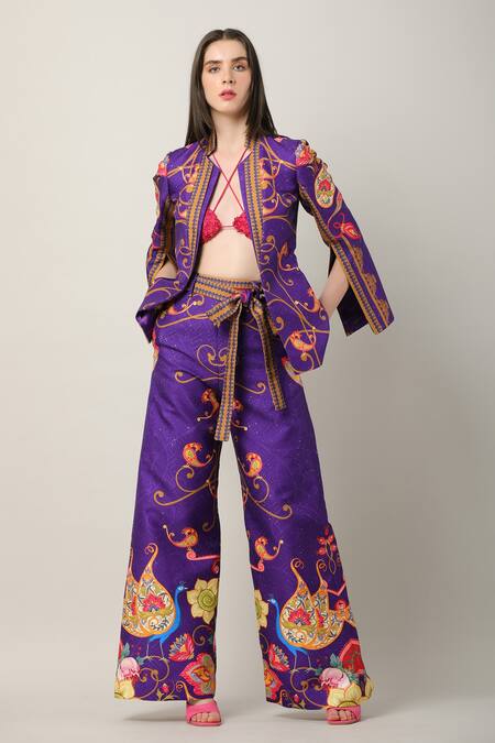 Buy Limerick By Abirr N' Nanki Multi Color Sheeted Satin Blend Printed Floral Fern Pant Online at Aza Fashions Buy_Limerick By Abirr N' Nanki_Multi Color Sheeted Satin Blend Printed Floral Fern Pant _Online_at_Aza_Fashions